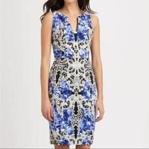 Ellie Tahari Nessa Printed Sheath Dress Lagoon Cocktail Sheath Size 2